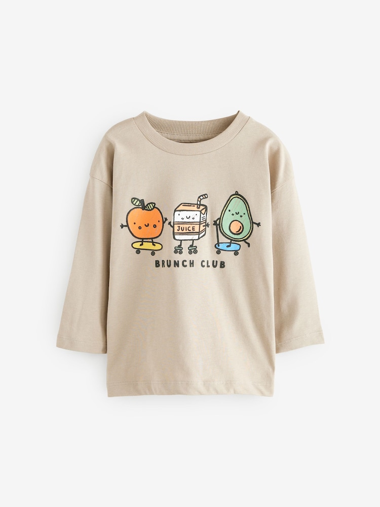Neutral Brunch Club 100% Cotton Long Sleeve Character T-Shirt (3mths-7yrs) - Image 1 of 4 Neutral Brunch Club 100% Cotton Long Sleeve Character T-Shirt (3mths-7yrs) - Image 1 of 4