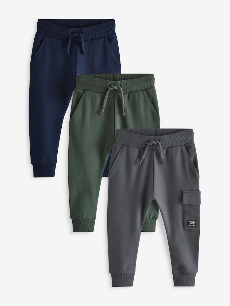 Blue/Dark Green/Charcoal Grey Super Skinny Utility Joggers 3 Pack (3mths-7yrs) - Image 1 of 1