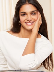 Friends Like These Cream Petite 3/4 Sleeve Ribbed Boat Neck Jersey T-Shirt - Image 2 of 4