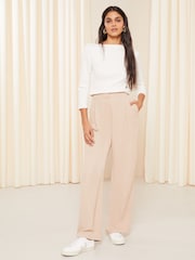 Friends Like These Cream Petite 3/4 Sleeve Ribbed Boat Neck Jersey T-Shirt - Image 3 of 4