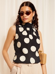 Friends Like These Black/White Sleeveless High Neck Halter Blouse - Image 1 of 4