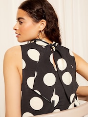 Friends Like These Black/White Sleeveless High Neck Halter Blouse - Image 2 of 4