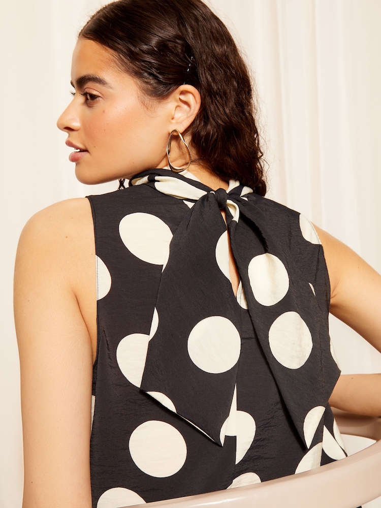Friends Like These Black/White Sleeveless High Neck Halter Blouse - Image 2 of 4 Friends Like These Black/White Sleeveless High Neck Halter Blouse - Image 2 of 4