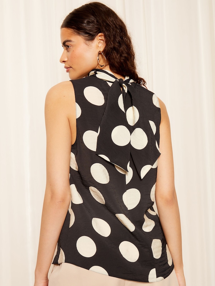 Friends Like These Black/White Sleeveless High Neck Halter Blouse - Image 4 of 4