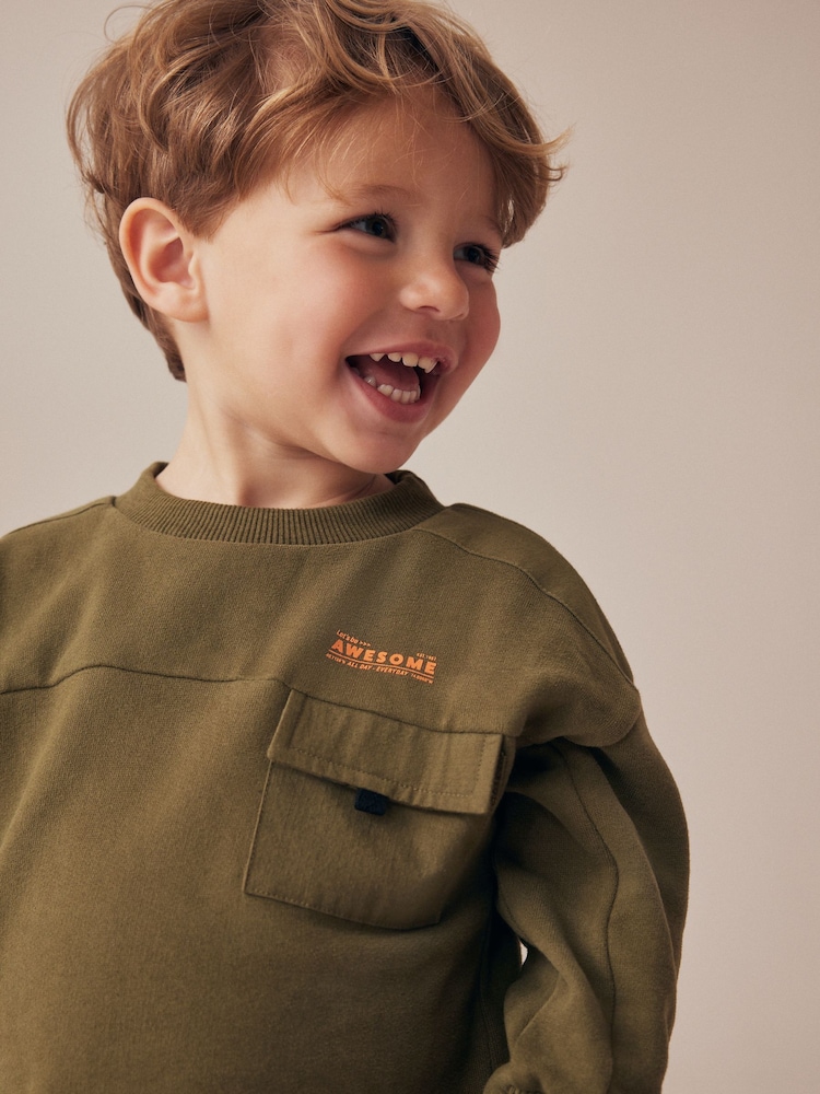 Khaki Green Utility Sweatshirt and Joggers Set (3mths-7yrs) - Image 5 of 5