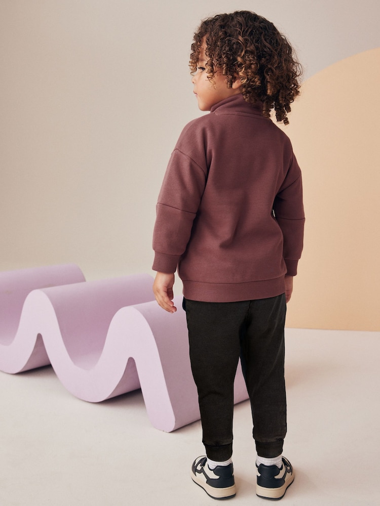 Burgundy Red Funnel Zip Neck Sweatshirt and Joggers Set (3mths-7yrs) - Image 2 of 9 Burgundy Red Funnel Zip Neck Sweatshirt and Joggers Set (3mths-7yrs) - Image 2 of 9