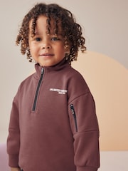 Burgundy Red Funnel Zip Neck Sweatshirt and Joggers Set (3mths-7yrs) - Image 5 of 9