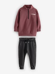 Burgundy Red Funnel Zip Neck Sweatshirt and Joggers Set (3mths-7yrs) - Image 6 of 9
