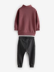 Burgundy Red Funnel Zip Neck Sweatshirt and Joggers Set (3mths-7yrs) - Image 7 of 9