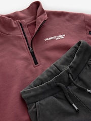 Burgundy Red Funnel Zip Neck Sweatshirt and Joggers Set (3mths-7yrs) - Image 8 of 9