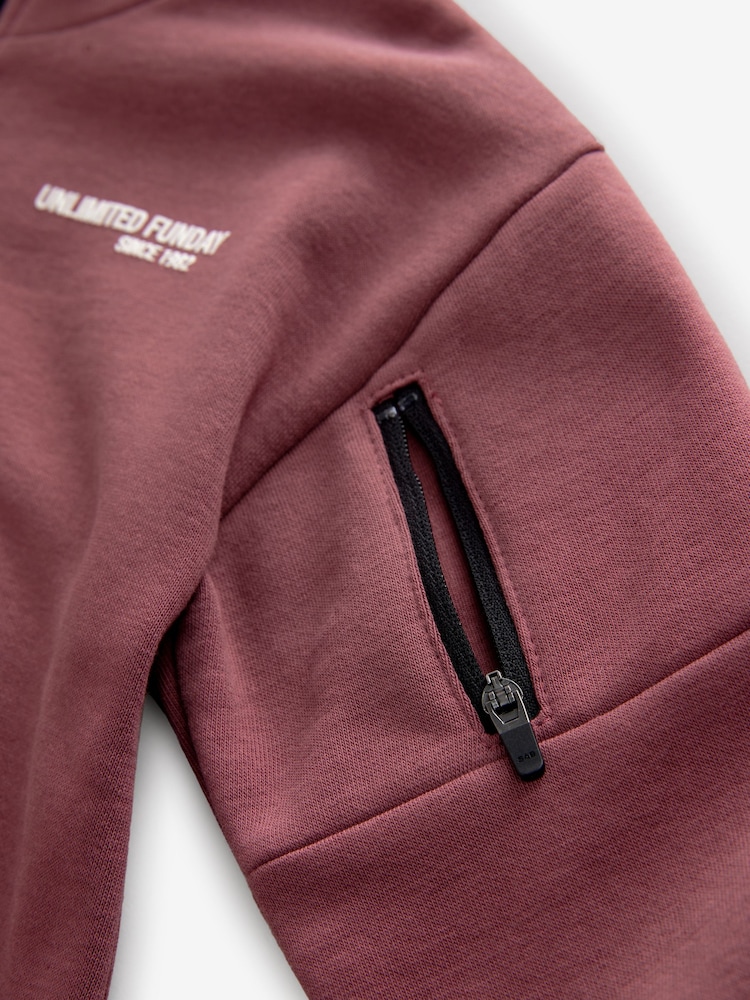 Burgundy Red Funnel Zip Neck Sweatshirt and Joggers Set (3mths-7yrs) - Image 9 of 9
