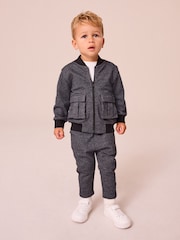 Charcoal Grey 2 Piece Jersey Textured Bomber Jacket and Joggers Set (3mths-7yrs) - Image 1 of 7