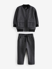 Charcoal Grey 2 Piece Jersey Textured Bomber Jacket and Joggers Set (3mths-7yrs) - Image 3 of 7