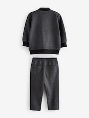Charcoal Grey 2 Piece Jersey Textured Bomber Jacket and Joggers Set (3mths-7yrs) - Image 4 of 7