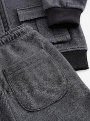Charcoal Grey 2 Piece Jersey Textured Bomber Jacket and Joggers Set (3mths-7yrs) - Image 6 of 7