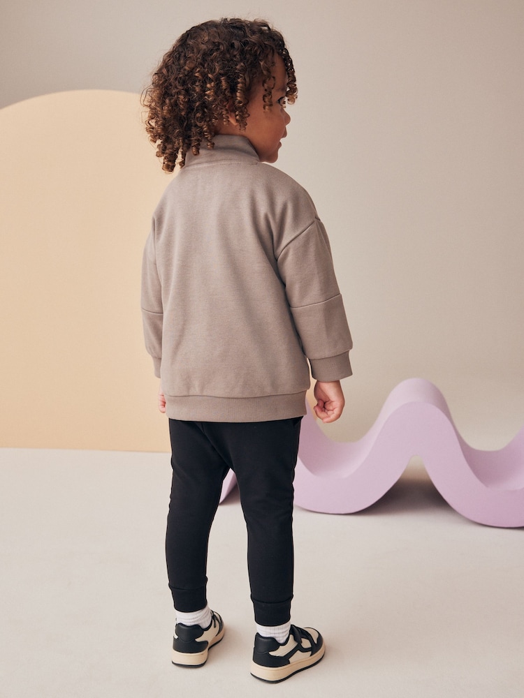Mink Brown Funnel Zip Neck Sweatshirt and Joggers Set (3mths-7yrs) - Image 2 of 8