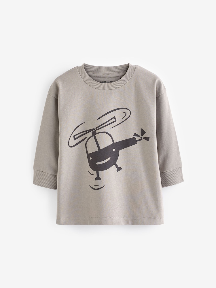 Black/Grey 100% Cotton Long Sleeve Transport T-Shirts 3 Pack (3mths-7yrs) - Image 2 of 5