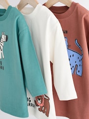 Modra/rjava - 100% bombaž dolg rokav; z dolgimi rokavi živalski vzorci Znak majica 3 Pack (3mths-7yrs) - Slika 7 iz 10