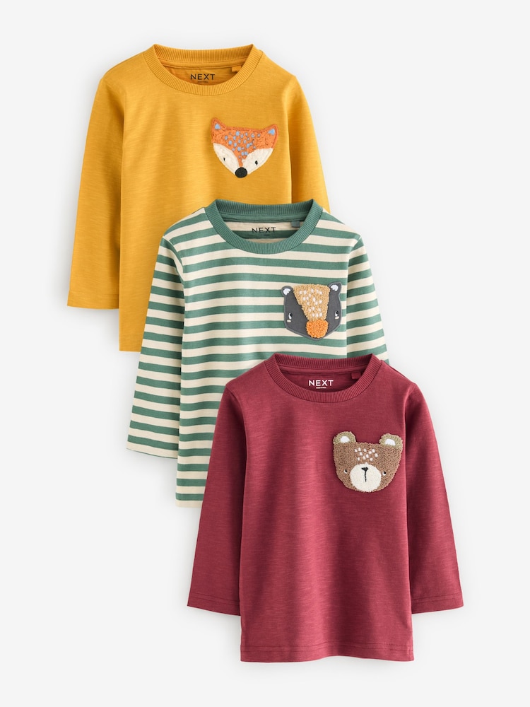 Zelena/modra - Živalski vzorci z dolgimi rokavi Character majica 3 Pack (3mths-7yrs) - Slika 1 iz 6