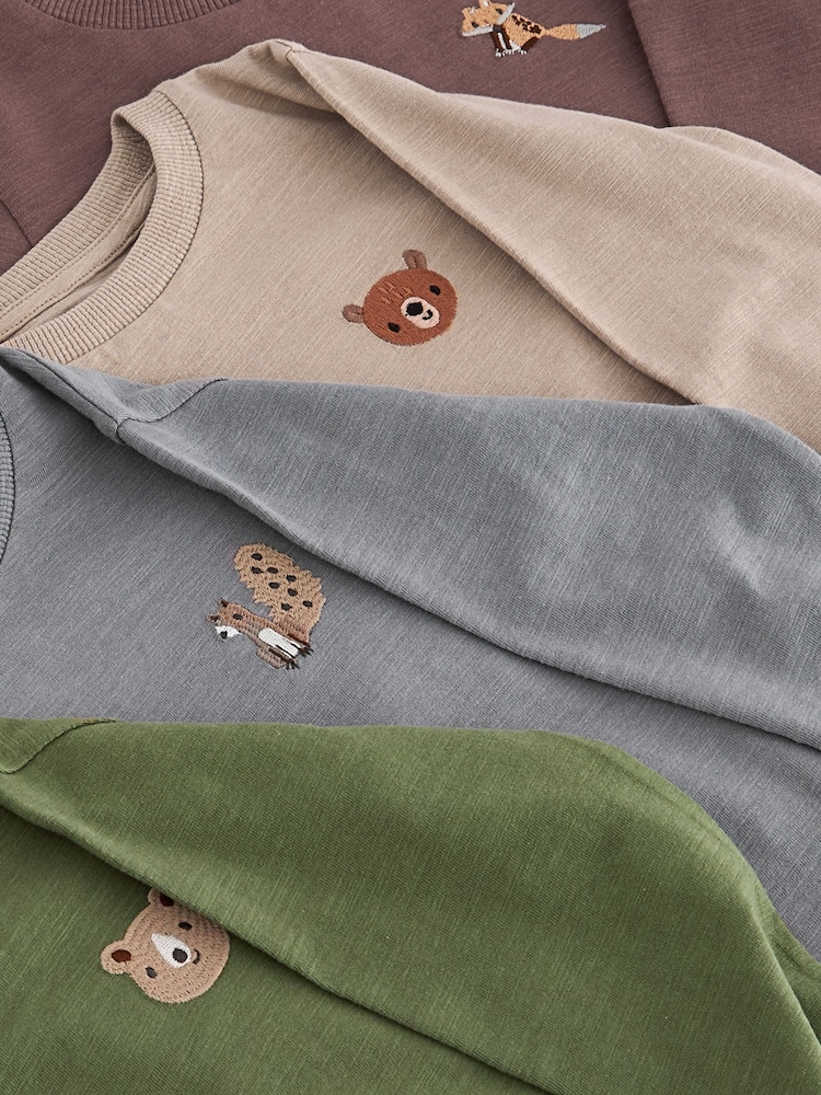 Grey/Brown Woodland Animal Long Sleeve Character T-Shirts 4 Pack (3mths-7yrs) - Image 7 of 7