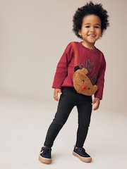Red/Black Reindeer Christmas Bumbag Long Sleeve 100% Cotton T-Shirt And Leggings Set (3mths-7yrs) (3mths-7yrs) - Image 1 of 8