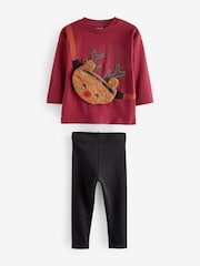 Red/Black Reindeer Christmas Bumbag Long Sleeve 100% Cotton T-Shirt And Leggings Set (3mths-7yrs) (3mths-7yrs) - Image 6 of 8