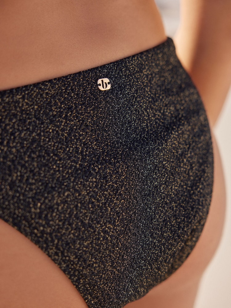 Noir - B by Ted Baker Textured Sparkle High Leg Bikini Bottoms - Image 5 of 6