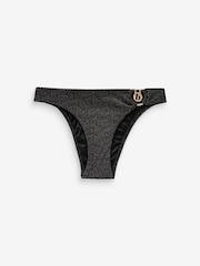 Noir - B by Ted Baker Textured Sparkle High Leg Bikini Bottoms - Image 6 de 6