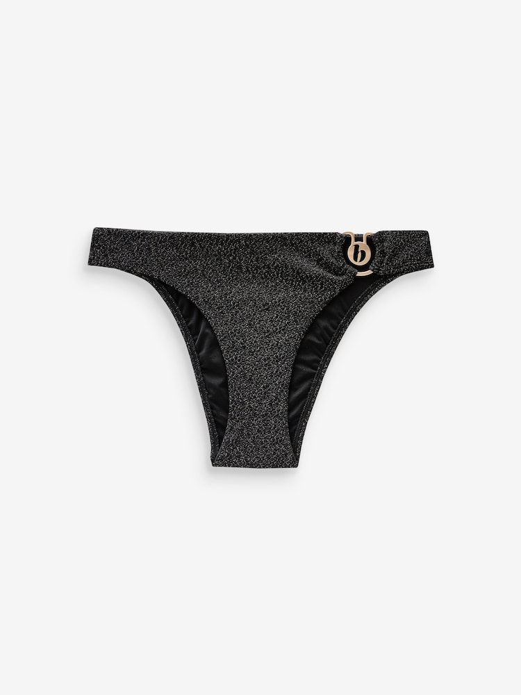 Noir - B by Ted Baker Textured Sparkle High Leg Bikini Bottoms - Image 6 of 6