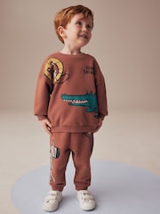 Rust Brown Safari Animals Oversized Printed Sweatshirt and Joggers Set (3mths-7yrs) - Image 1 of 10