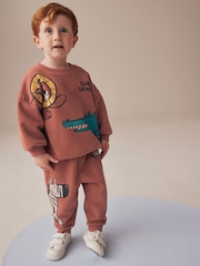Rust Brown Safari Animals Oversized Printed Sweatshirt and Joggers Set (3mths-7yrs) - Image 2 of 10