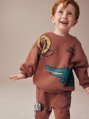 Rust Brown Safari Animals Oversized Printed Sweatshirt and Joggers Set (3mths-7yrs) - Image 3 of 10