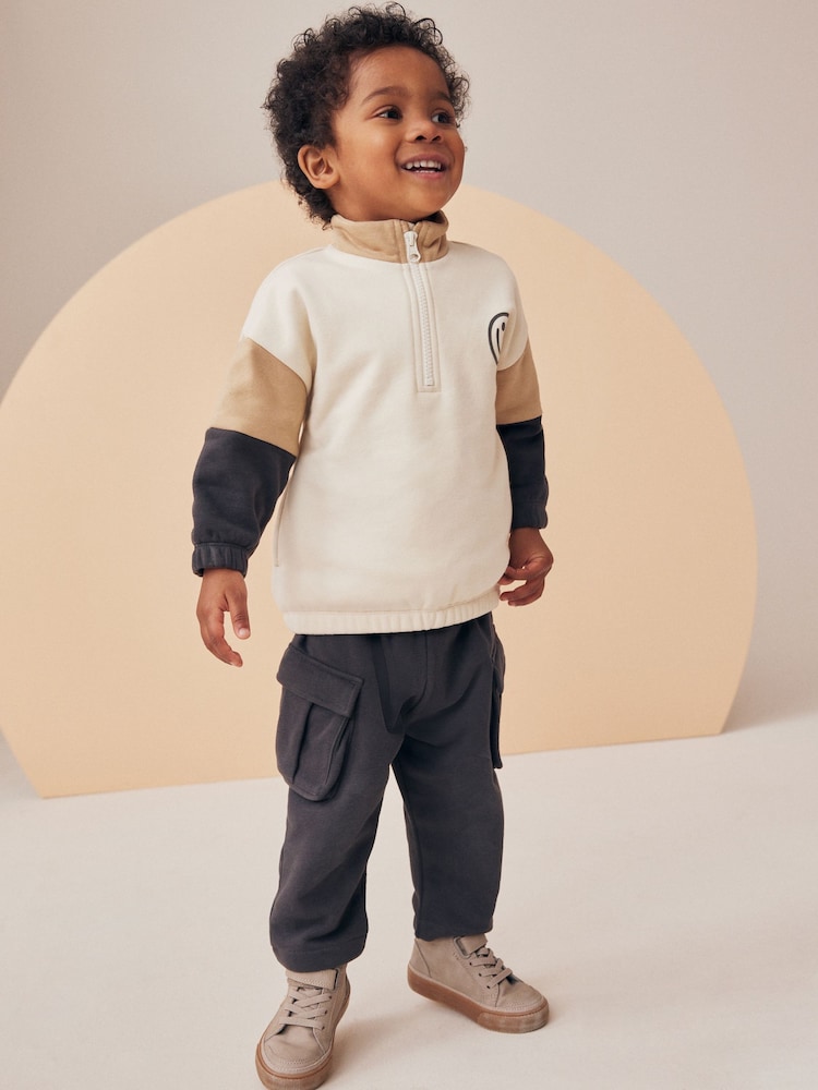 Ecru Colourblock Utility Funnel Zip Neck and Jogger Set (3mths-7yrs) - Image 2 of 6