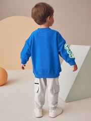 Cobalt Blue Monkey Sweatshirt and Utility Joggers 2 Piece Set (3mths-7yrs) - Image 3 of 9