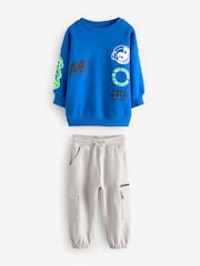 Cobalt Blue Monkey Sweatshirt and Utility Joggers 2 Piece Set (3mths-7yrs) - Image 7 of 9