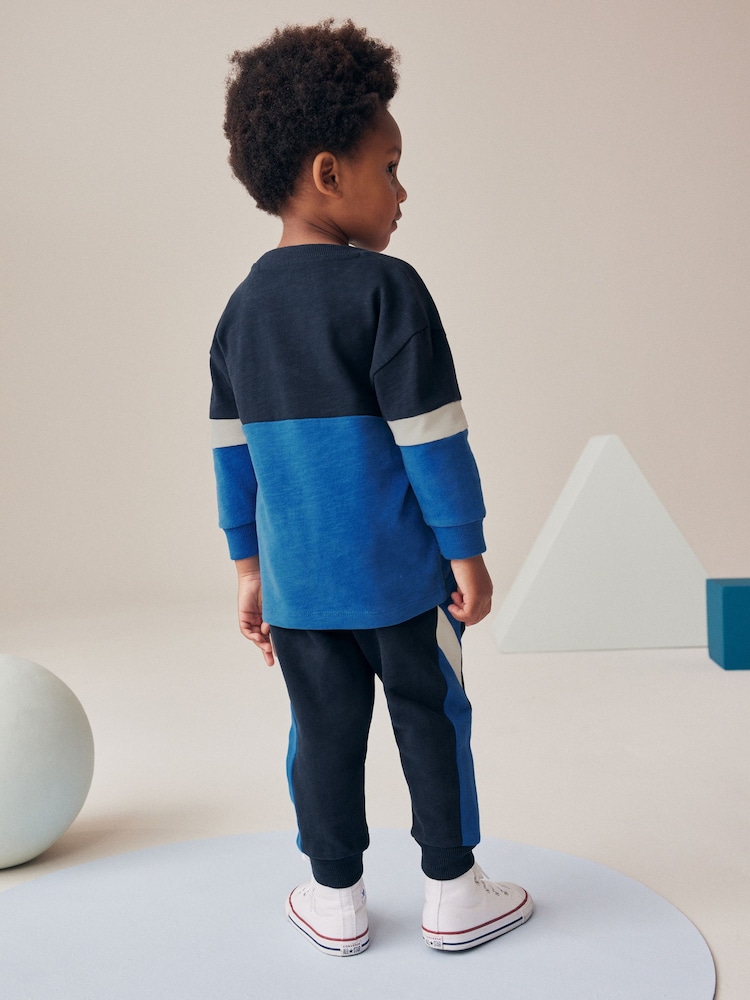 Azul - Conjunto de camisetas e joggers de manga comprida de manga comprida 100% algodão (3meses a7anos) - Imagem 2 de 7