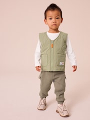Khaki/Stone Quilted Gilet and Utility Joggers 3 Piece Set (3mths-7yrs) - Image 1 of 10