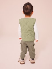 Khaki/Stone Quilted Gilet and Utility Joggers 3 Piece Set (3mths-7yrs) - Image 2 of 10
