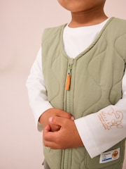 Khaki/Stone Quilted Gilet and Utility Joggers 3 Piece Set (3mths-7yrs) - Image 3 of 10