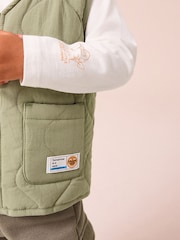 Khaki/Stone Quilted Gilet and Utility Joggers 3 Piece Set (3mths-7yrs) - Image 4 of 10