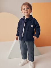 Navy/Grey 100% Cotton Jersey Shirt and Jogger Set (3mths-7yrs) - Image 1 of 9