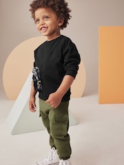 Black/Green Utility Bumbag Crew Neck 100% Cotton Sweatshirt and Joggers Set (3mths-7yrs) - Image 4 of 9