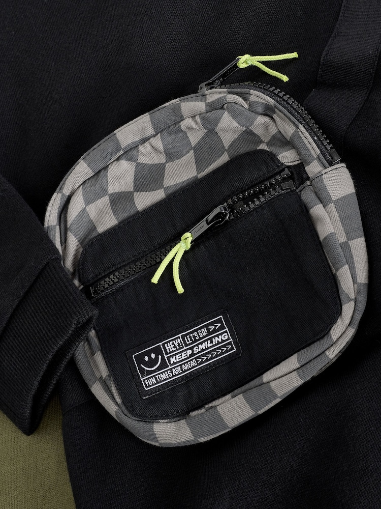 Black/Green Utility Bumbag Crew Neck 100% Cotton Sweatshirt and Joggers Set (3mths-7yrs) - Image 9 of 9