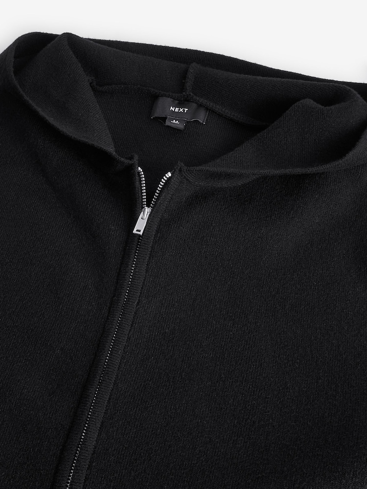 Black Zip Through Relaxed Knitted Hoodie - Image 7 of 7
