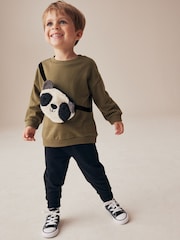 Khaki Green Panda Utility Bumbag Crew Neck 100% Cotton Sweatshirt and Joggers Set (3mths-7yrs) - Image 1 of 4