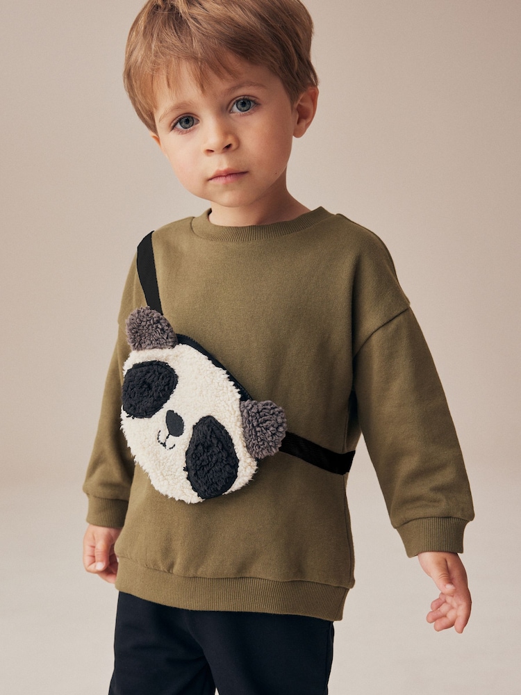 Khaki Green Panda Utility Bumbag Crew Neck 100% Cotton Sweatshirt and Joggers Set (3mths-7yrs) - Image 2 of 4
