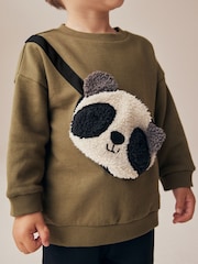 Khaki Green Panda Utility Bumbag Crew Neck 100% Cotton Sweatshirt and Joggers Set (3mths-7yrs) - Image 4 of 4