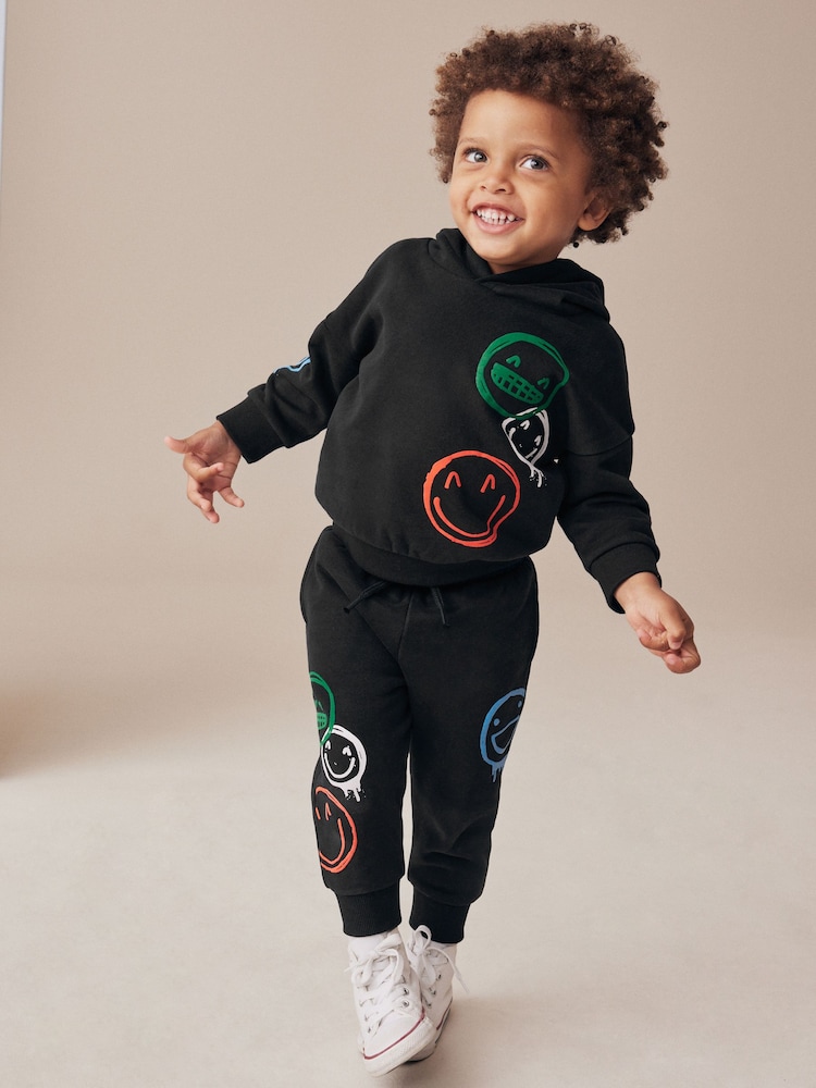 Black Graffiti All-Over Printed Hoodie and Joggers Set (3mths-7yrs) - Image 1 of 7