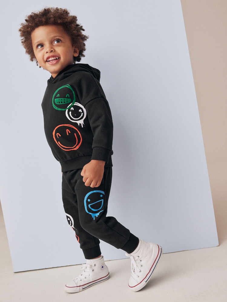 Black Graffiti All-Over Printed Hoodie and Joggers Set (3mths-7yrs) - Image 2 of 7