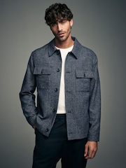 Navy Blue Brushed Check Shacket - Image 1 of 12